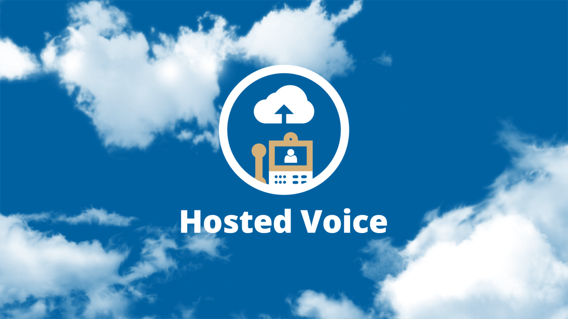 hosted voice icon and text on sky background with clouds